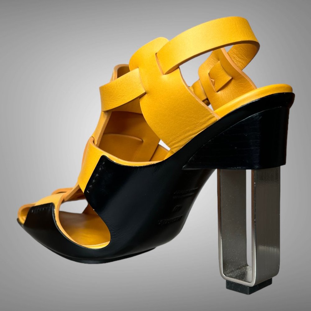 HERMES CALF LEATHER YELLOW MANGO REMIX SANDAL SHOES EU 40 HEELS - Picture 5 of 13